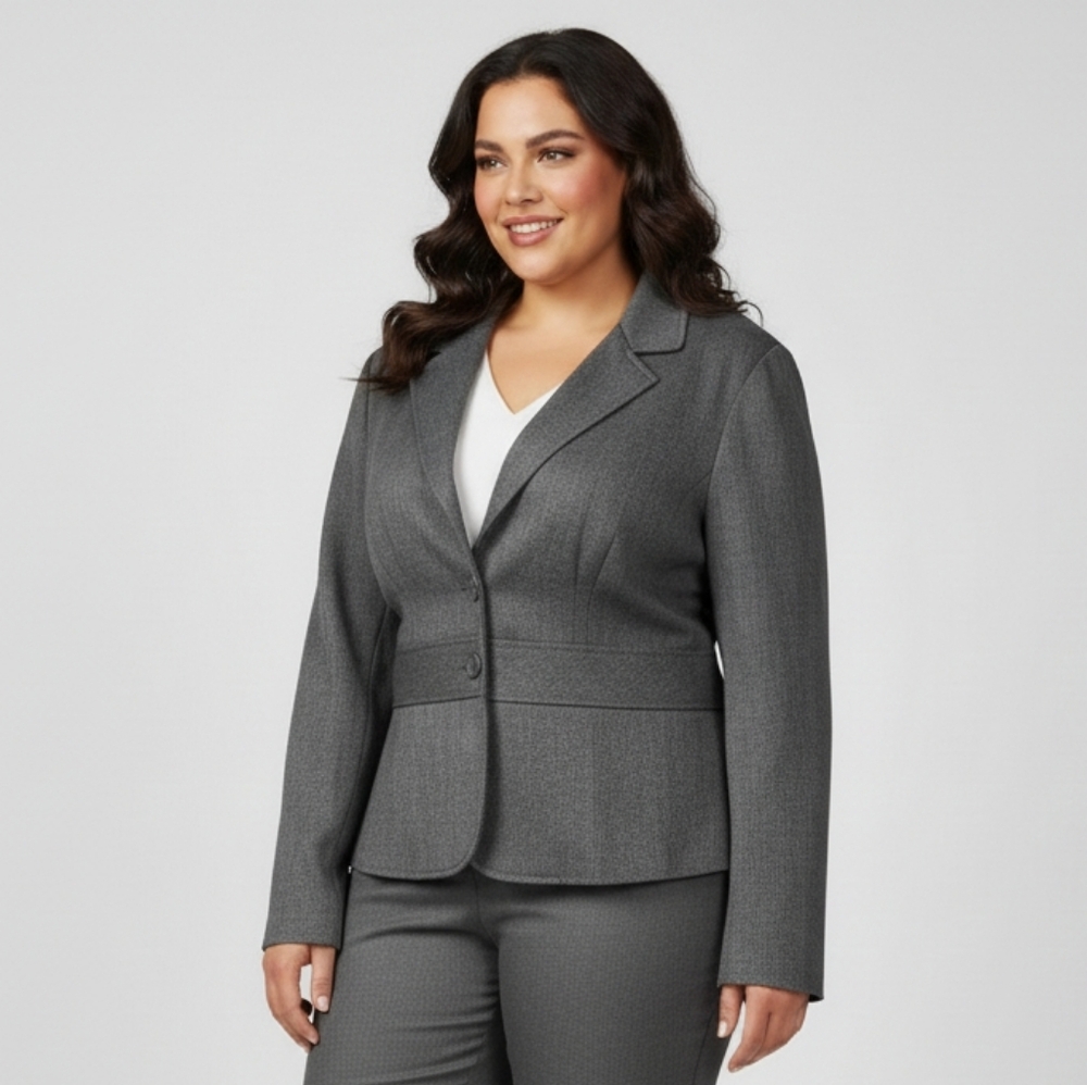 B. Smart Women's Vintage Gray Pleated Padded Blazer Jacket Plus Size 16